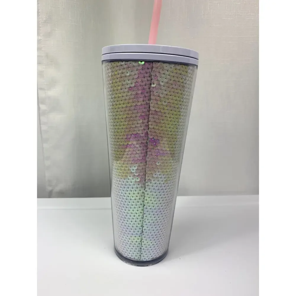 STARBUCKS Multicolor Sequin Cold Cup Tumbler Cold Drink 24 Oz. 2020